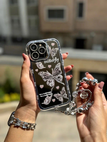 قاب پروانه آیینه ایی،با آویز, و محافظ لنز نگین دار