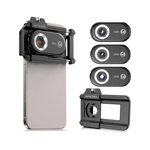 کیت لنز موبایل میکروسکوپ اپکسل APEXEL 3IN1 100x+150x+200x Lens Kit For Mobile