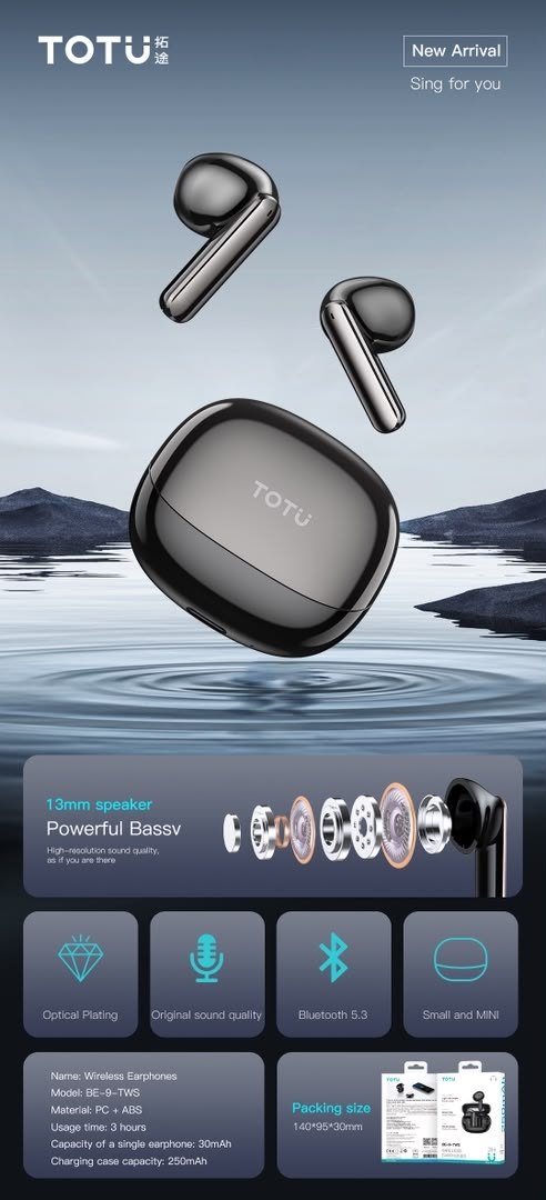 ایرپاد بلوتوثی TOTU مدل BE-9-TWS