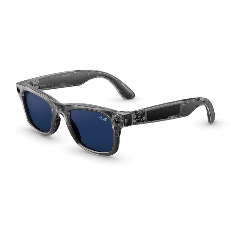 عینک هوشمند ری‌بن متا ویفرر نسل ۲ | Ray-Ban Meta Wayfarer Gen 2 Shiny Transparent Grey Sapphire Transitions