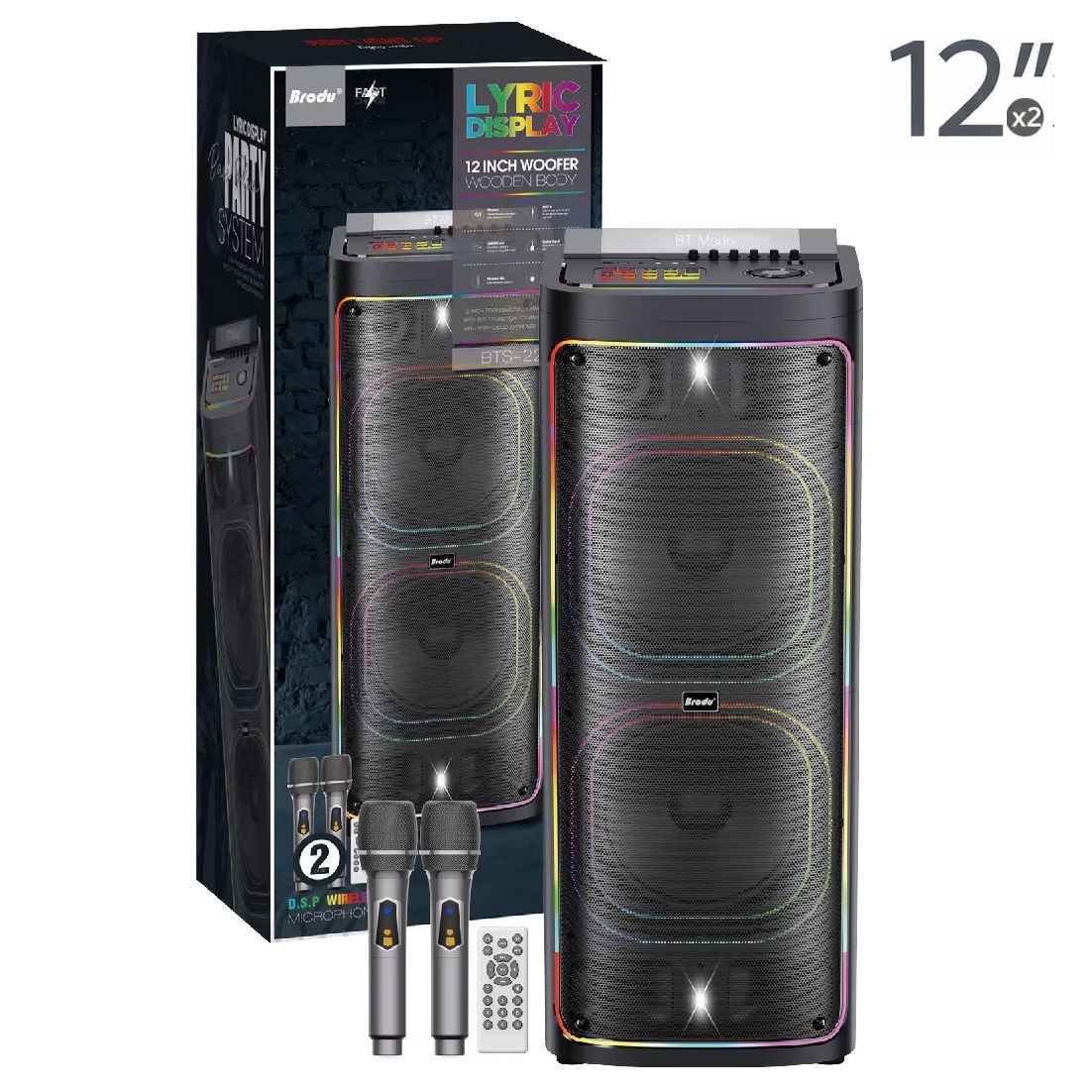 اسپیکر چمدانی بلوتوثی برودو BTS-2242 + میکروفون و ریموت کنترل