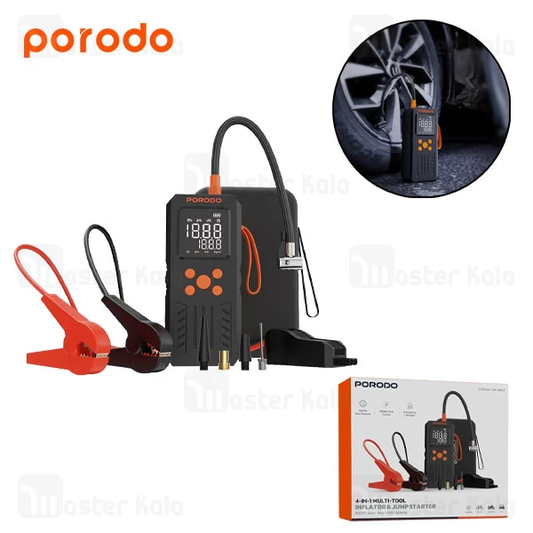 پاوربانک 15200 و کمپرسور باد و جامپ استارتر خودرو پرودو Porodo 4-In-1 Multi-Tool PD15KJSPBK