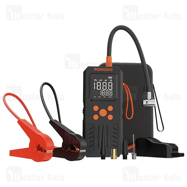 پاوربانک 15200 و کمپرسور باد و جامپ استارتر خودرو پرودو Porodo 4-In-1 Multi-Tool PD15KJSPBK