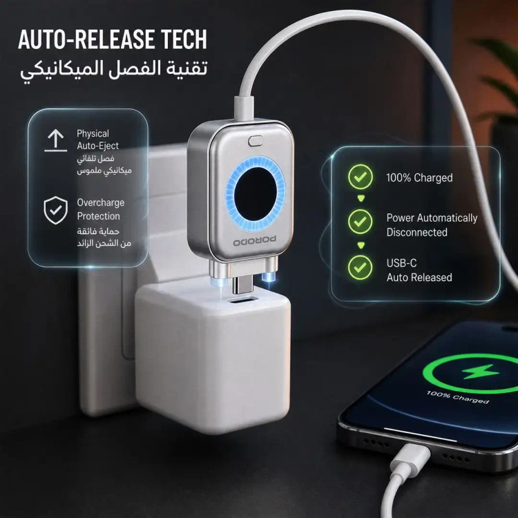 آداپتور Porodo Auto Release Smart Auto-Cutoft Charging Adapter
