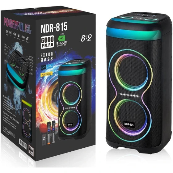 اسپیکر شارژی NDR-815 دبل ۸ اینچ | خرید + ارسال سریع | مناسب باشگاه، مهمانی و خانه